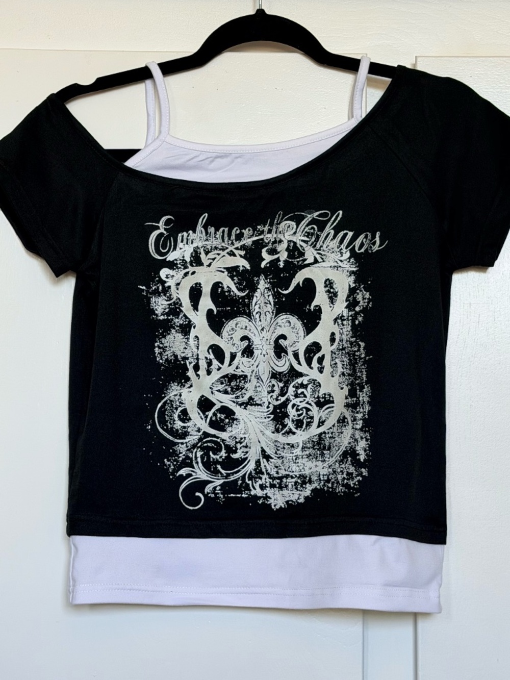 Black & White Layered Graphic Tee/Tank top Y2K Top